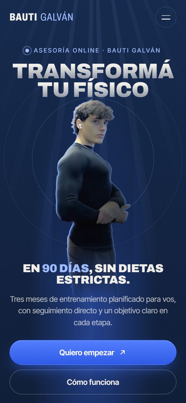 La web de Bauti Galván en el celular