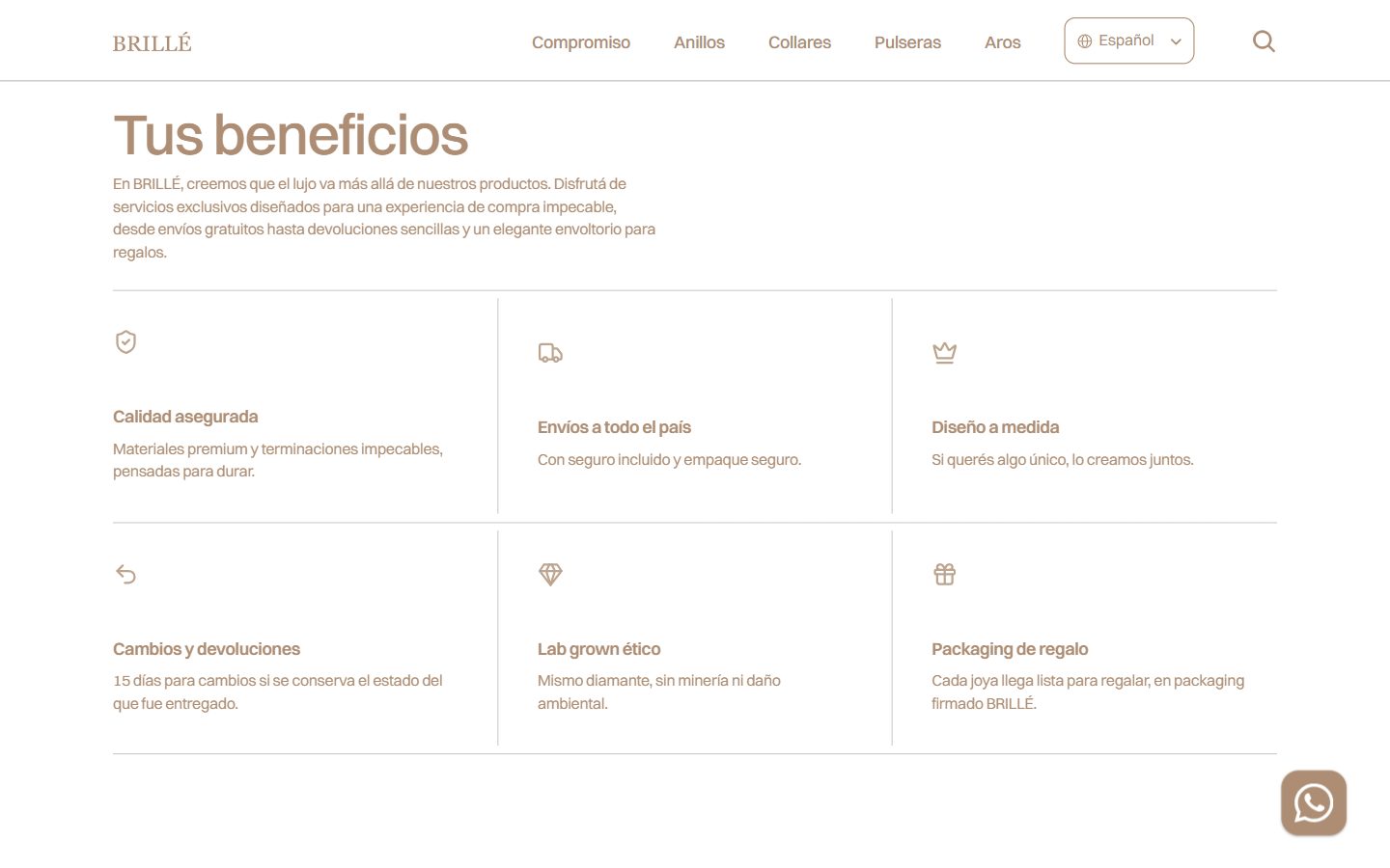 Los beneficios, a la vista, en la web de Brillé