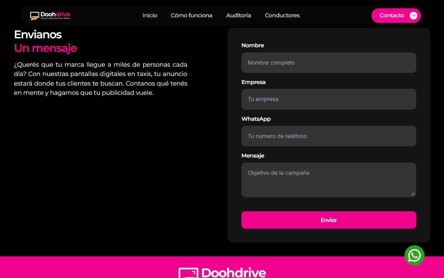 Un formulario directo, en la web de Dooh Drive