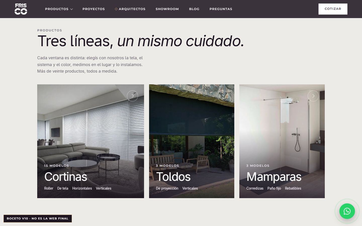Tres líneas, un mismo cuidado, en la web de Frisco
