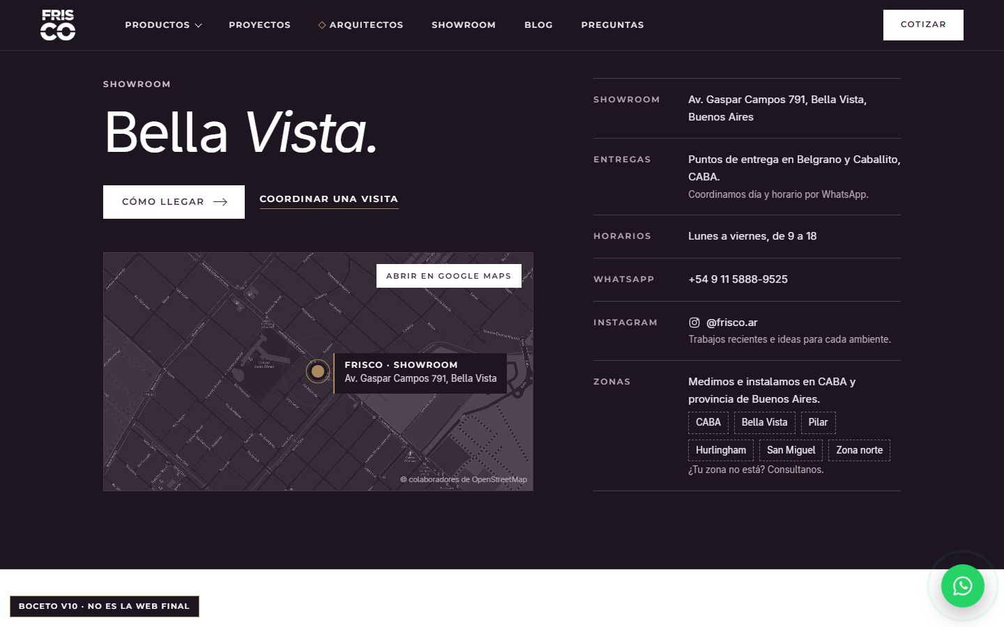 El showroom, a la vista, en la web de Frisco