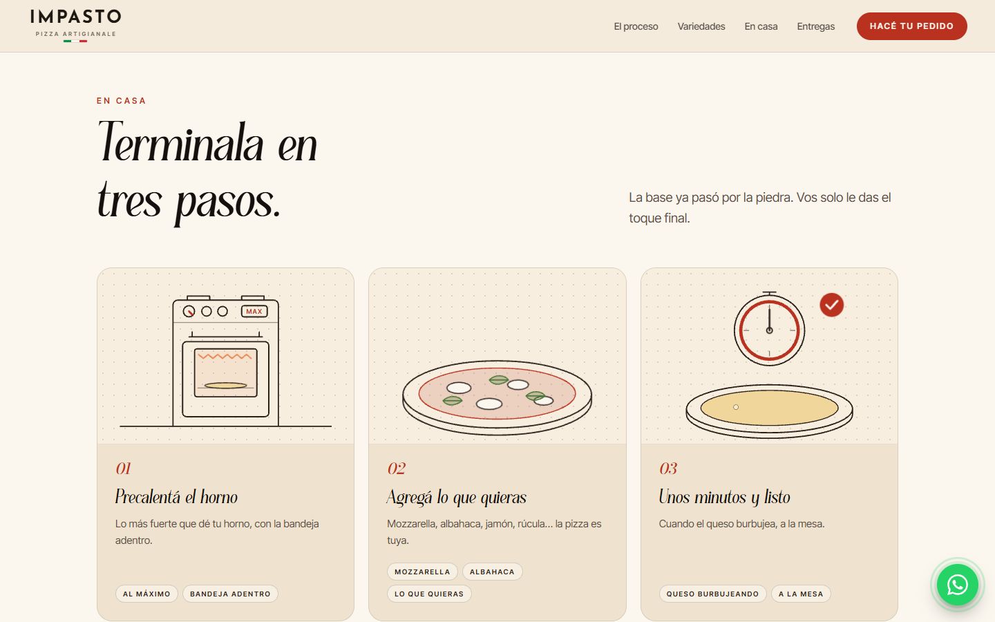 Terminala en casa, en la web de Impasto