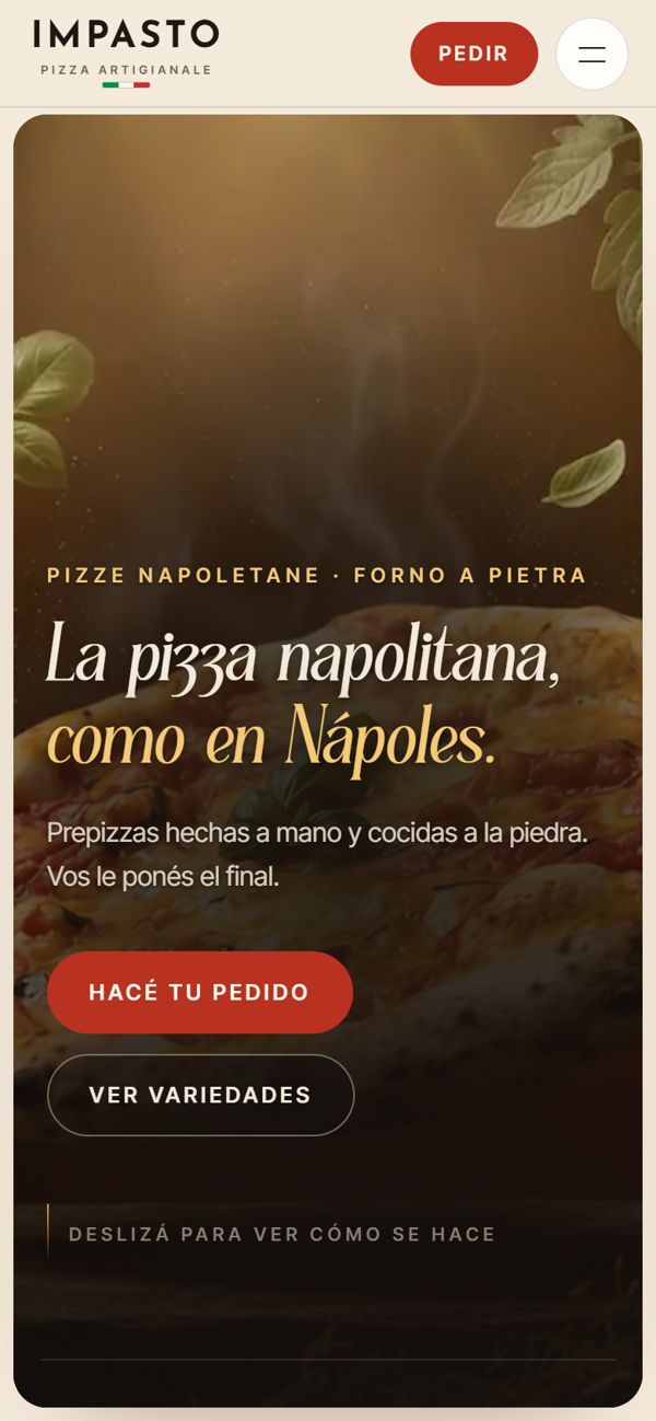La web de Impasto en el celular